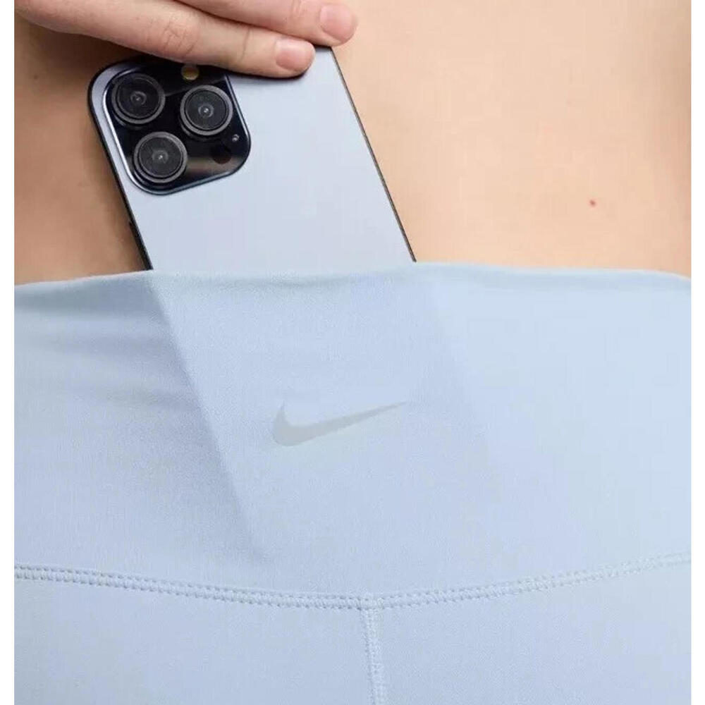 $45 NIKE Women's One Blue  High-Waisted 8" Pockets Biker Shorts FZ6758-440 Sz M - Picture 2 of 5